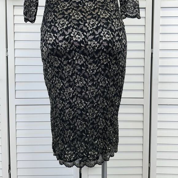Kiyonna Black Gold Floral Lace Lined Sheath Dress Party Cocktail Plus Size 1X‎ - Picture 6 of 10